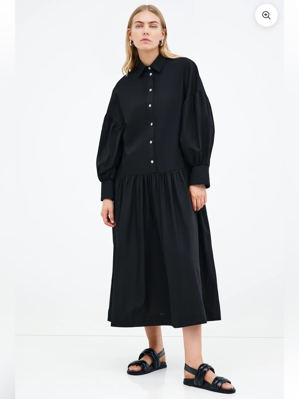 NWT Marcella Ada Shirt Dress Cotton Black Oversized Minimalist Neutral Boho Sz M